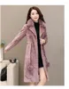 Women's Fur Winter Coat Sheep Sheared Parkas Female Real Collar Slim Thicken Warm Outwear L1571 With Belt