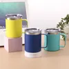 Tasse à café de 12 oz avec poignée en acier inoxydable réutilisable à double paroi vide bière tasse de voyage gobelet enduit de poudre forêt couvercles coulissants