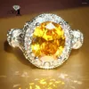 Fedi nuziali Gioielli YaYI Moda Taglio principessa 6,3 CT Zircone giallo Colore argento Festa di fidanzamento