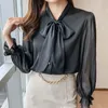 Spring Summer Bow Chiffon Shirt 2022 New Black White Shirt Office Lady Fashion Women Long Sleeve Blouse Elegant Clothes