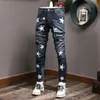 Cool Men Colors Pintado Dañado Color gris Jeans Skater Fit Worn-Out Vintage Skinny Fit Pierna Denim