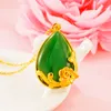 Bling Imitation Jade Fleur Pendentif Collier 24k Réel Plaqué Or Bijoux Femmes Cadeau De Noël