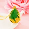 Bling Imitatie Jade Flower Hanghang ketting 24K Echt goud vergulde sieraden Vrouwen Kerstcadeau