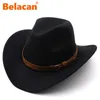 Feanie/crânio Caps larga variação fedora chapéu de lã de lã de cowboy ocidental para cavalheiro jazz jazz cowgirl com couro cloche igreja Sombrero Cap T221013