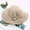 베레트 여성 파티를위한 BRIM 와이드 비치 햇살 모자 Fedora Cap Peal Facinator Chapeau Bow Fashion Ladies