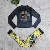 Jersey y pantalones de chándal Pantalones de dos piezas Mujer Conjuntos de top y leggings de manga larga con lentejuelas Ship179y