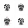 Other See Pic Stainless Steel Round Bead Black Zircon M Spacer Beads Metal Charms Accessories Diy Bracelet Jewelry Makingsee Picsee D Dhliv