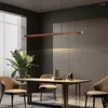 Pendant Lamps Chandelier Modern LED Lights Simple Restaurant Bar Solid Wood All Copper Creative Study Wooden Long Strip Decorative