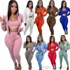 2022 herbst Winter Frauen Sweatsuits Drei Stück Hosen Set Aktive Sexy Crop Top Hoodie Jogginghose Outfits