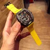 Wanghong RM011 Pełny automatyczny mechaniczny w kształcie lufy męski Watch wielofunkcyjny kalendarz silikonowy wodoodporny