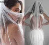 Pearls Wedding Veils For Brides With Comb Ivory White Cathedral Bridal Veil One Tier Boho Country Wedding Hair Accessories Women Headwear Headpieces CL1262