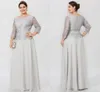 Silver Mother of the Bride Dress Vintage Plus Size Bridal Party Gown Elegant Jewel Neck Floor Length Chiffon Corded Lace 2023 Customed Robe De Soiree