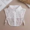 Bow Ties Elegant Women Embroidery Hollow Lace Flower Neckline Lady Fake Collar Detachable False Cardigan Button Lapel Blouse Tops