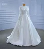 luxury wedding dress white long sleeve high neck lace pearls sequins SM67396
