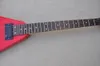 Guitare électrique rouge V à 6 cordes avec incrustation de points, micros EMG, touche en palissandre