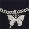 Collares pendientes Stonefans Cadena de eslabones cubanos de lujo Collar de gargantilla Colgante de mariposa para mujeres Hip Hop Iced Out Rhinestone Jewelry 1 Dh4Wh