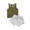 Одежда наборы 2pcs маленькие девочки для мальчиков летние малыши творческий цвет соответствующий круглую воротничко