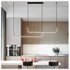 Modern Led Line Pendant Lamp For Dining Room Kitchen Island Minimalist Design Indoor Black Hanging Chandelier Lighting Fixture