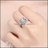 Wedding Rings Flash Square Zirconium Wedding Rings For Women S925 Sterling Sier Korean Fashion Index Finger Adjustable Size Ring Ins Dham9