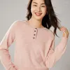 Women's Sweaters Pure Merino Wool Knitted Women Oneck Button Short Jumpers 2022 Winter Fashion Long Sleeve Pullovers