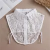 Bow Ties Elegant Women Embroidery Hollow Lace Flower Neckline Lady Fake Collar Detachable False Cardigan Button Lapel Blouse Tops