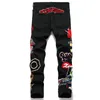 Men Stretch Slim Fit Black Jeans Spring Autumn Embroidered Beauty Patch Pants Ripped Skinny Street Punk Denim Pencil Trousers