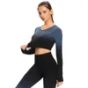 Yoga Sports outfit Women Gym Fitness Clothes Långärmad t-shirt vadderad halv längd Kör Slim Athletic Workout Top Lyx212