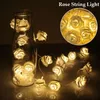 Saiten 20 LEDs Rose Flower Fairy String Lights Batteriebetriebene romantische Blumenlampe Hochzeit Valentinstag Event Party Girlande Dekor