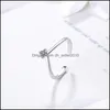 Wedding Rings Fashion Single Zircon V-Shaped Opening Adjustable Thin Rings S925 Sterling Sier Simple Wedding Jewelry Accessories For Dhs3U