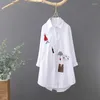 Women's Blouses Women Cotton Embroidery Loose Long White Shirts 2022 Spring Autumn Casual Office Lady Blouse Female Top Oversize 4XL