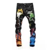 Men's Jeans Fashion Streetwear Black Color Paint Printed Designer Hip Hop Pants Slim Fit Elastic Punk Style Pencil