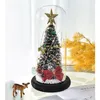 Decorazioni natalizie Albero di Natale con cupola di vetro Ornamento Albero di Natale a LED da tavolo con base in legno Decorazioni natalizie con luci a corda Regalo dell'anno 221014