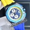 44 mm 26400SO Reloj cronógrafo de cuarzo para hombre 26400 Esfera texturizada azul blanca Caja de acero Interior amarillo Correa de caucho azul/amarilla Cronómetro Relojes nuevos Reloj de zona horaria