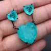 Collier Boucles d'oreilles Set Luxury Heart Shape Bijoux Green Blue Fusion Stone Love Pendant CollacESTUD For Women Fashion Party