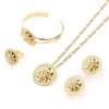 Collana orecchini set oro etiope 4 pezzi catena fiore rotondo pendenti anello regolabile per le donne matrimonio nuziale