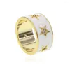 Trouwringen mode wit email CZ verharde gouden kleur vergulde vinger voor dames feestje zegelster geometrische ring sieraden cadeau