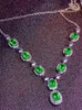 Chains Natural Green Emerald Necklace Pendant S925 Silver Gemstone Luxurious Big Round Stars Woman Party Gift Jewelry