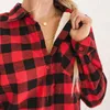 Vestes Femme Manches Longues Rouge Plaid Velours Veste Bouton Poche Chemises Manteau Pour Femme