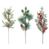 Fleurs décoratives en plastique pomme de pin Pick artificiel coupe de Noël fausses boutures couronne accessoire Matsuba mousse vert foncé baies rouges