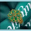 Fedi nuziali Anelli di barretta del fiore dello zircone verde per le donne Colore oro Scava fuori i gioielli della festa di fidanzamento di nozze Bague Femme Drop Deli Dhcwu