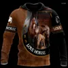 Sweats à capuche pour hommes goutte automne beau cheval 3D imprimé hommes sweat unisexe Streetwear pull à fermeture éclair veste décontractée-72