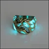 Bandringar Fashion Glow in the Dark Ring Vintage Retro Mens Luminous Dragon Shape Finger Rings for Man Punk Jewelry Gift 296 G2 Drop Dhoju