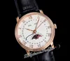 OMF Villeret komplicerad funktion A6554 Automatisk herrklocka v3 40mm 6654-3642-55b Rose Gold White Dial Roman Markers Black Leather Strap Super Edition Puretime F6