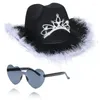 Berets E9LC Cowboy Hat Glasses Bandana Performance Cowgril Costume Bridal Party