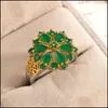 Fedi nuziali Anelli di barretta del fiore dello zircone verde per le donne Colore oro Scava fuori i gioielli della festa di fidanzamento di nozze Bague Femme Drop Deli Dhcwu