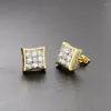 Pendientes de tuerca Bling Iced Out Square para mujeres y hombres, pendiente de cristal completo de moda Hiphop, joyería de fiesta Rock, accesorios Punk OHE126