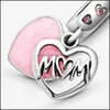 Charms 100% 925 Sterling Sier Mom Script Heart Dangle Charm Fit Original Europeiska armband Fashion Jewelry Accessories Drop Delivery DHQ2Y