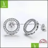 Stud véritable 925 Sterling Sier lumineux rond cercle boucles d'oreilles pour femmes bijoux cadeau livraison directe 2022 boucle d'oreille Dhjyy