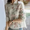 Dames polos vrouwen shirt Chinese stijl blouses dames vrijetijd blouse tops blous borduurwerk elegante lange mouw cheongsam