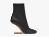 Elegant Winter First Ankle Boots Women Nappa Leather Round toe interior side Zipper head gold diagonal F shape stereo heel Luxury Profiled With Novel Size 35-43 box